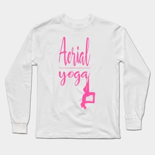 Aerial Yoga Woman Figure Pink Design Long Sleeve T-Shirt